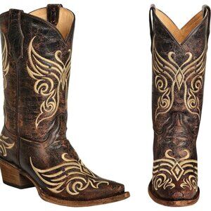 Circle G Women's Western Cowgirl Boots Dragonfly Distressed Snip Toe Leather 9M
